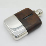 Large Sterling Silver, Leather & Glass Hip Flask & Stirrup Cup Antique 1937 Sheffield