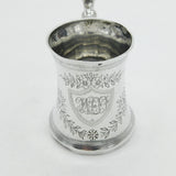 Victorian Sterling Silver Floral Bamboo Handle Christening Mug 1891 Antique