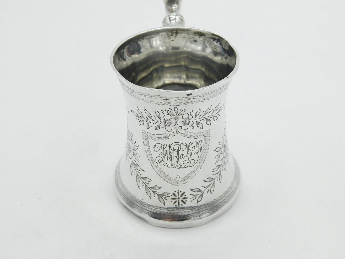 Victorian Sterling Silver Floral Bamboo Handle Christening Mug 1891 Antique