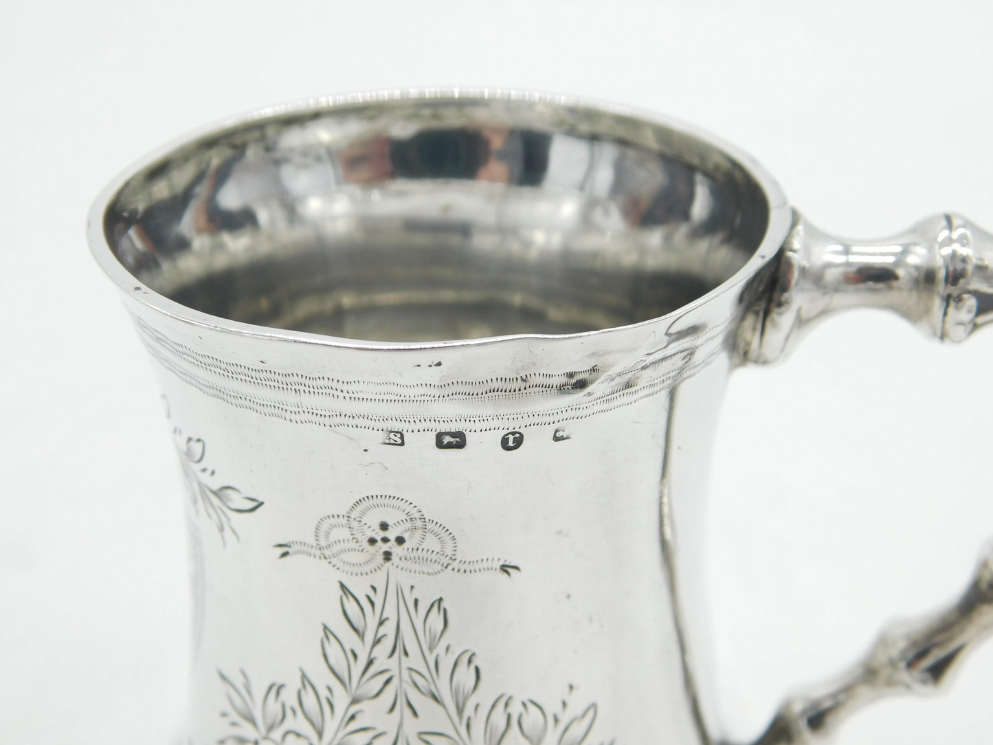 Victorian Sterling Silver Floral Bamboo Handle Christening Mug 1891 Antique