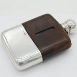Large Sterling Silver, Leather & Glass Hip Flask & Stirrup Cup Antique 1937 Sheffield