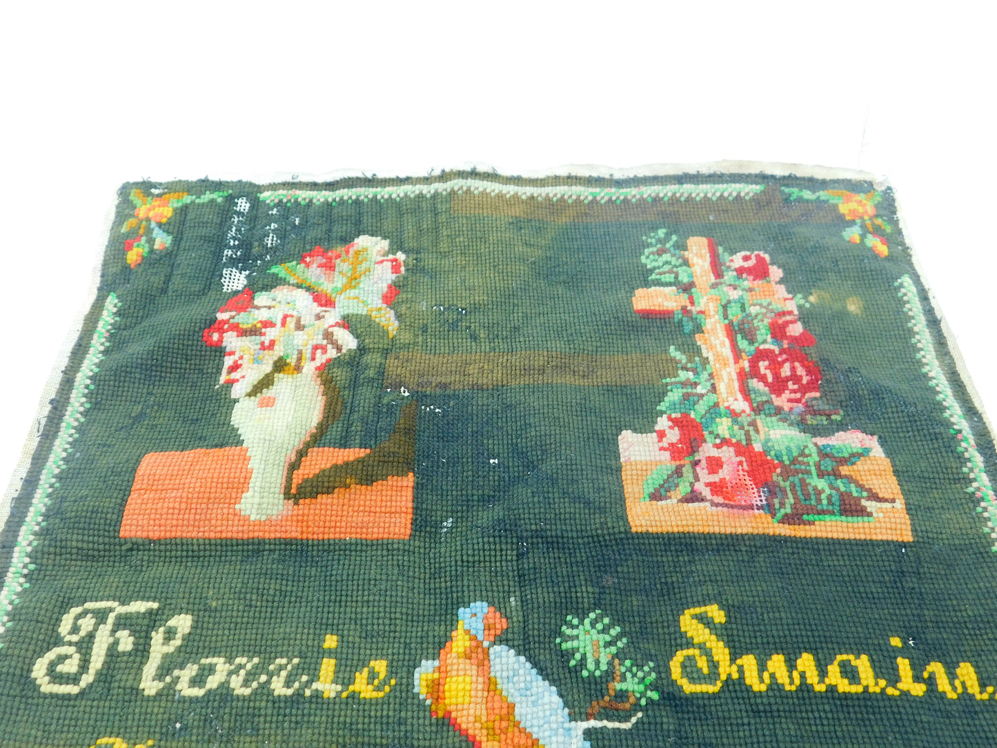 Victorian Needlework Wool Samper 'Florrie Swaine Aged 16 1889' Antique