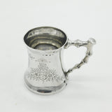 Victorian Sterling Silver Floral Bamboo Handle Christening Mug 1891 Antique