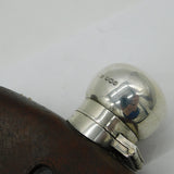 Large Sterling Silver, Leather & Glass Hip Flask & Stirrup Cup Antique 1937 Sheffield