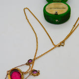 Victorian 15ct Yellow Gold & Paste Set Heart Drop Necklace Antique c1890