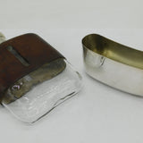 Large Sterling Silver, Leather & Glass Hip Flask & Stirrup Cup Antique 1937 Sheffield