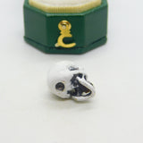 Sterling Silver, White Enamel & Garnet Memento Mori Skull Charm Vintage c1960