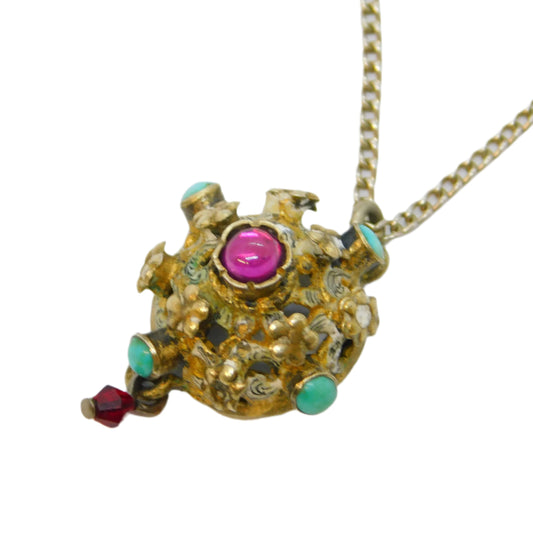 19th Century Austro-Hungarian Sterling Silver Gilt, Turquoise, Stone Set Pendant c1860