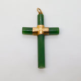 Edwardian 9ct Gold & Nephrite Jade Cross Pendant Antique 1903 Birmingham