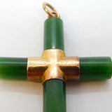 Edwardian 9ct Gold & Nephrite Jade Cross Pendant Antique 1903 Birmingham