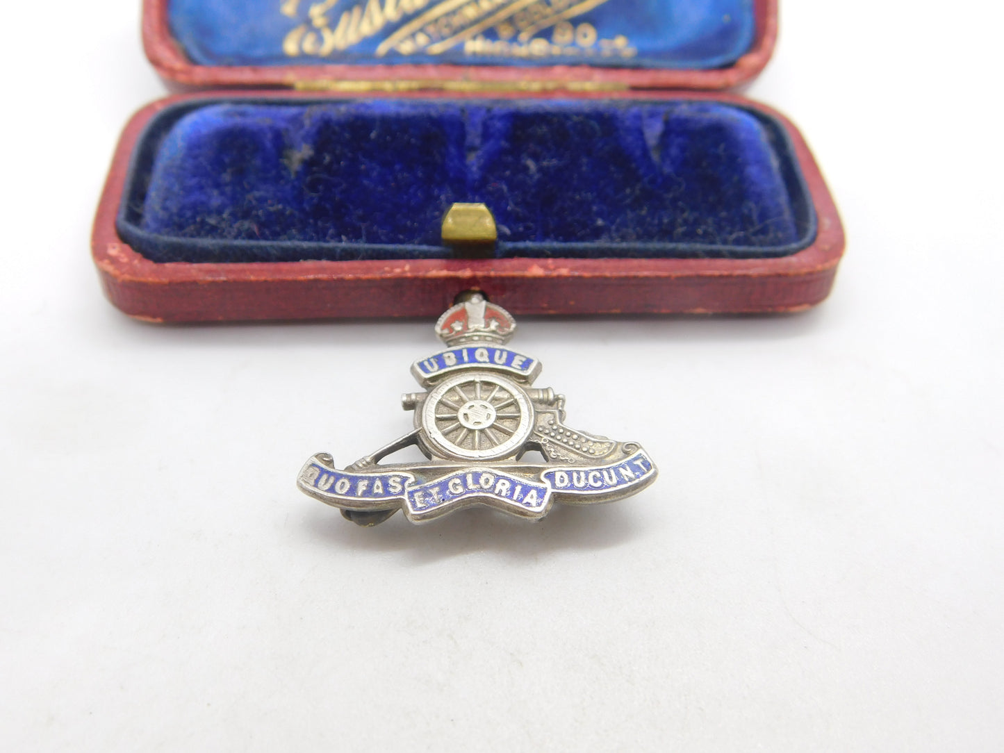 WWII Sterling Silver & Enamel Royal Artillery Sweetheart Brooch Antique c1940