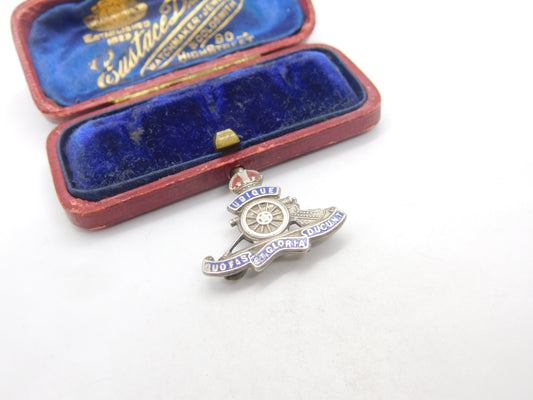 WWII Sterling Silver & Enamel Royal Artillery Sweetheart Brooch Antique c1940