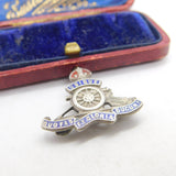 WWII Sterling Silver & Enamel Royal Artillery Sweetheart Brooch Antique c1940