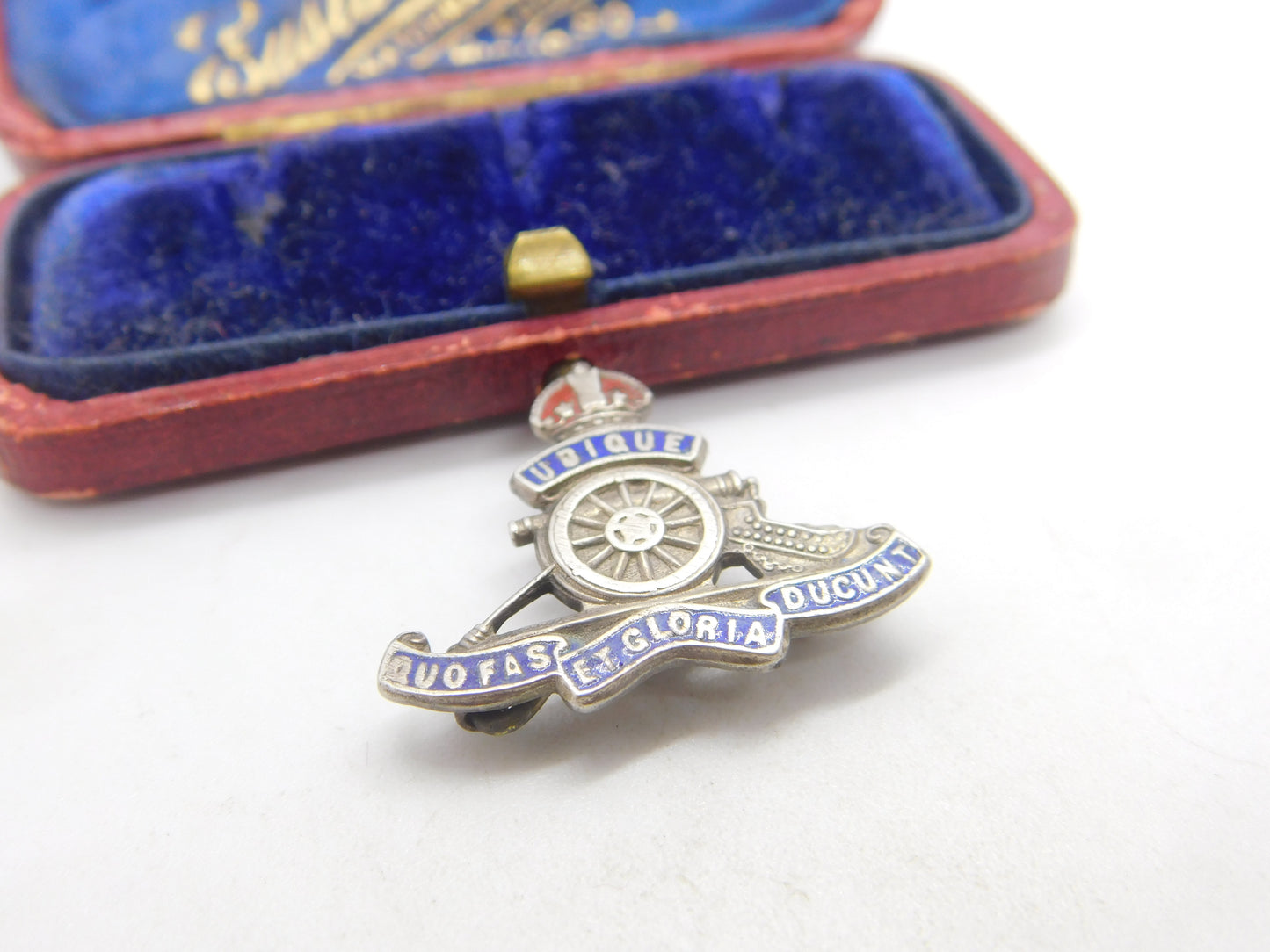 WWII Sterling Silver & Enamel Royal Artillery Sweetheart Brooch Antique c1940