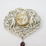 Victorian Sterling Silver, Gold, Angel Skin Coral Cameo Mourning Brooch Antique c1860
