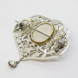 Victorian Sterling Silver, Gold, Angel Skin Coral Cameo Mourning Brooch Antique c1860