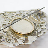 Victorian Sterling Silver, Gold, Angel Skin Coral Cameo Mourning Brooch Antique c1860