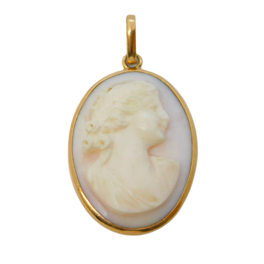 Victorian 9ct Rose Gold Carved Angel Skin Coral Cameo Pendant Antique c1860