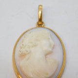 Victorian 9ct Rose Gold Carved Angel Skin Coral Cameo Pendant Antique c1860