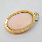 Victorian 9ct Rose Gold Carved Angel Skin Coral Cameo Pendant Antique c1860