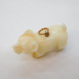 Victorian 9ct Gold Mounted Carved Angel-Skin Coral Bulldog Charm Pendant Antique