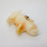 Victorian 9ct Gold Mounted Carved Angel-Skin Coral Bulldog Charm Pendant Antique