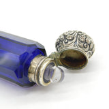Victorian Sterling Silver Topped Double Ended Blue Glass Scent Bottle Antique c1880