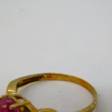 9ct Yellow Gold, Cabochon Pink Topaz & Diamond Dress Ring Vintage c1980
