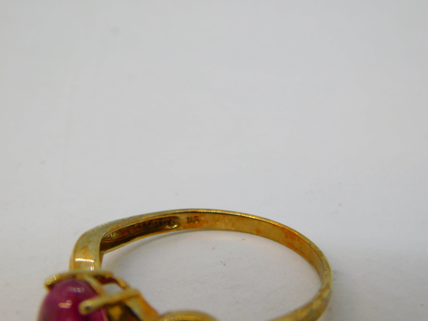 9ct Yellow Gold, Cabochon Pink Topaz & Diamond Dress Ring Vintage c1980