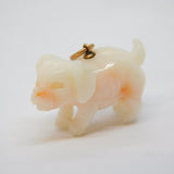 Victorian 9ct Gold Angel-Skin Coral Plump Puppy Dog Charm Pendant Antique