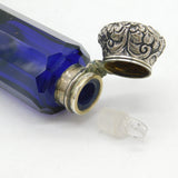 Victorian Sterling Silver Topped Double Ended Blue Glass Scent Bottle Antique c1880