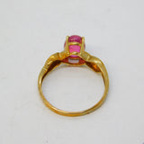 9ct Yellow Gold, Cabochon Pink Topaz & Diamond Dress Ring Vintage c1980