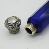Victorian Sterling Silver Topped Double Ended Blue Glass Scent Bottle Antique c1880