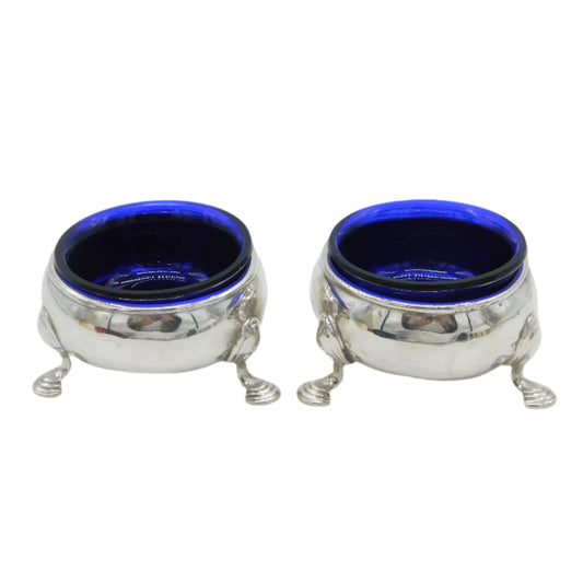 George II Pair of Sterling Silver Hoof Foot Salt Cellars Antique 1737 London