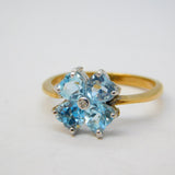9ct Yellow Gold, Aquamarine, Diamond Heart Cut Ring Vintage 1994 Birmingham