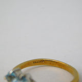 9ct Yellow Gold, Aquamarine, Diamond Heart Cut Ring Vintage 1994 Birmingham