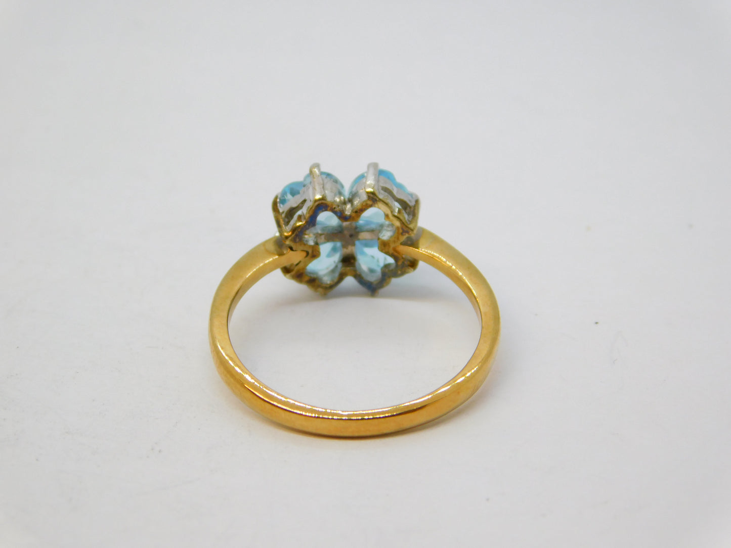 9ct Yellow Gold, Aquamarine, Diamond Heart Cut Ring Vintage 1994 Birmingham