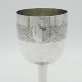 Chinese 19th Century Sterling Silver Floral Decorated Wine Goblet Antique Leeching Canton
