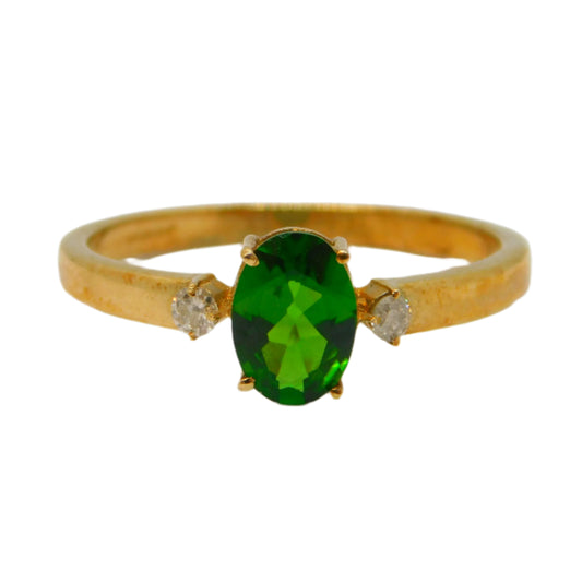 9ct Yellow Gold, Green Topaz & White Sapphire Dress Ring Vintage 2010 Birmingham