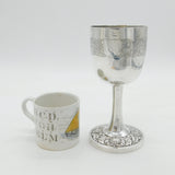 Chinese 19th Century Sterling Silver Floral Decorated Wine Goblet Antique Leeching Canton