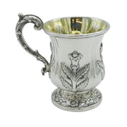 Anglo-Indian Colonial Sterling Silver Floral Christening Mug Antique Madras