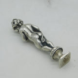 19th Century French .900 Standard Silver Cast Cherub Putti Desk Seal Antique
