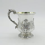 Anglo-Indian Colonial Sterling Silver Floral Christening Mug Antique Madras