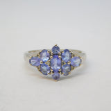 9ct White Gold & Tanzanite Set Cluster Ring Vintage c1980