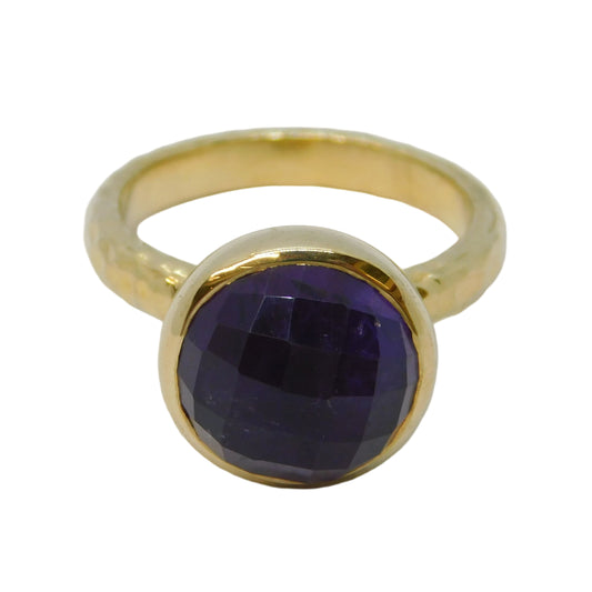 Gold on Sterling Silver Faceted Amethyst Set Dress Ring Vintage 2010 London