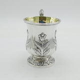 Anglo-Indian Colonial Sterling Silver Floral Christening Mug Antique Madras