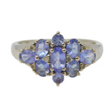 9ct White Gold & Tanzanite Set Cluster Ring Vintage c1980