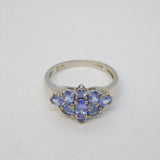 9ct White Gold & Tanzanite Set Cluster Ring Vintage c1980