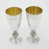 Pair of Sterling Silver Celtic Viking Stem Wine Goblets Vintage 1973 Birmingham