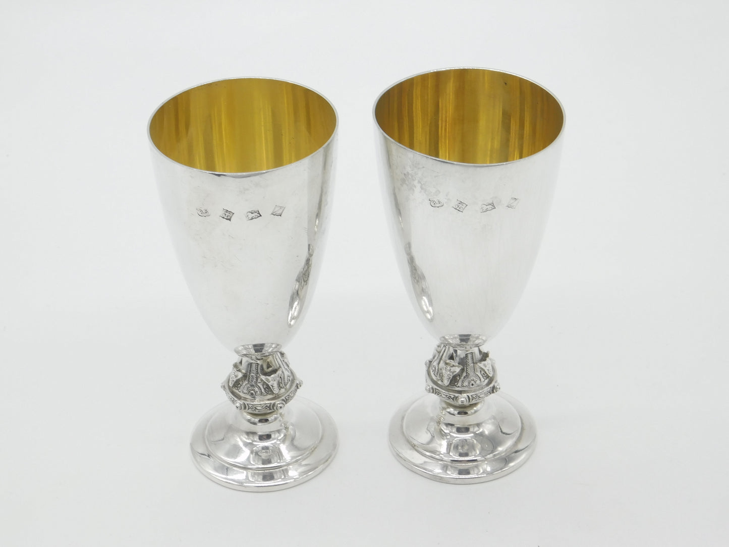 Pair of Sterling Silver Celtic Viking Stem Wine Goblets Vintage 1973 Birmingham